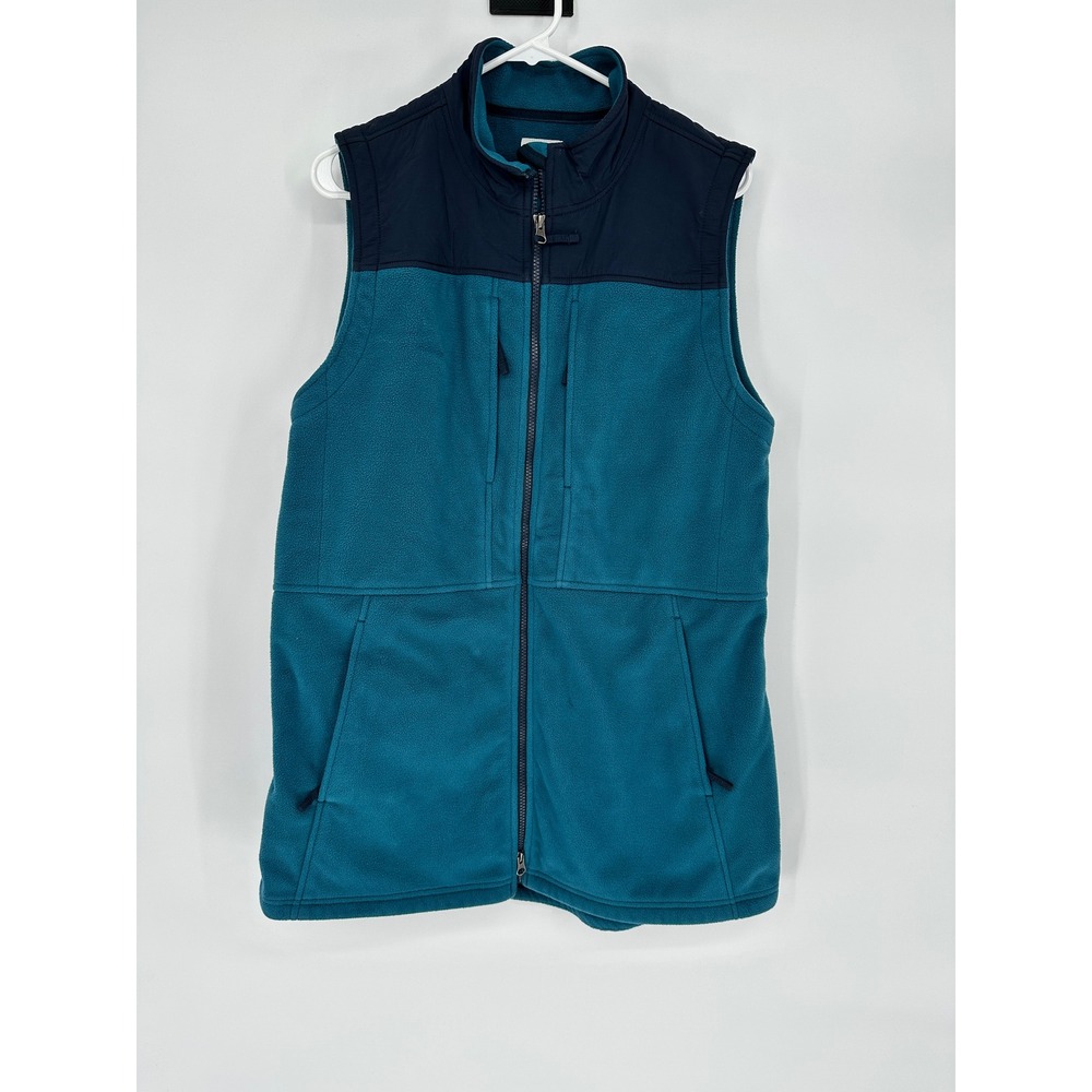 Duluth‎ Trading Co Womens Fleece Vest Teal Navy Blue Full Zip Pockets Size L